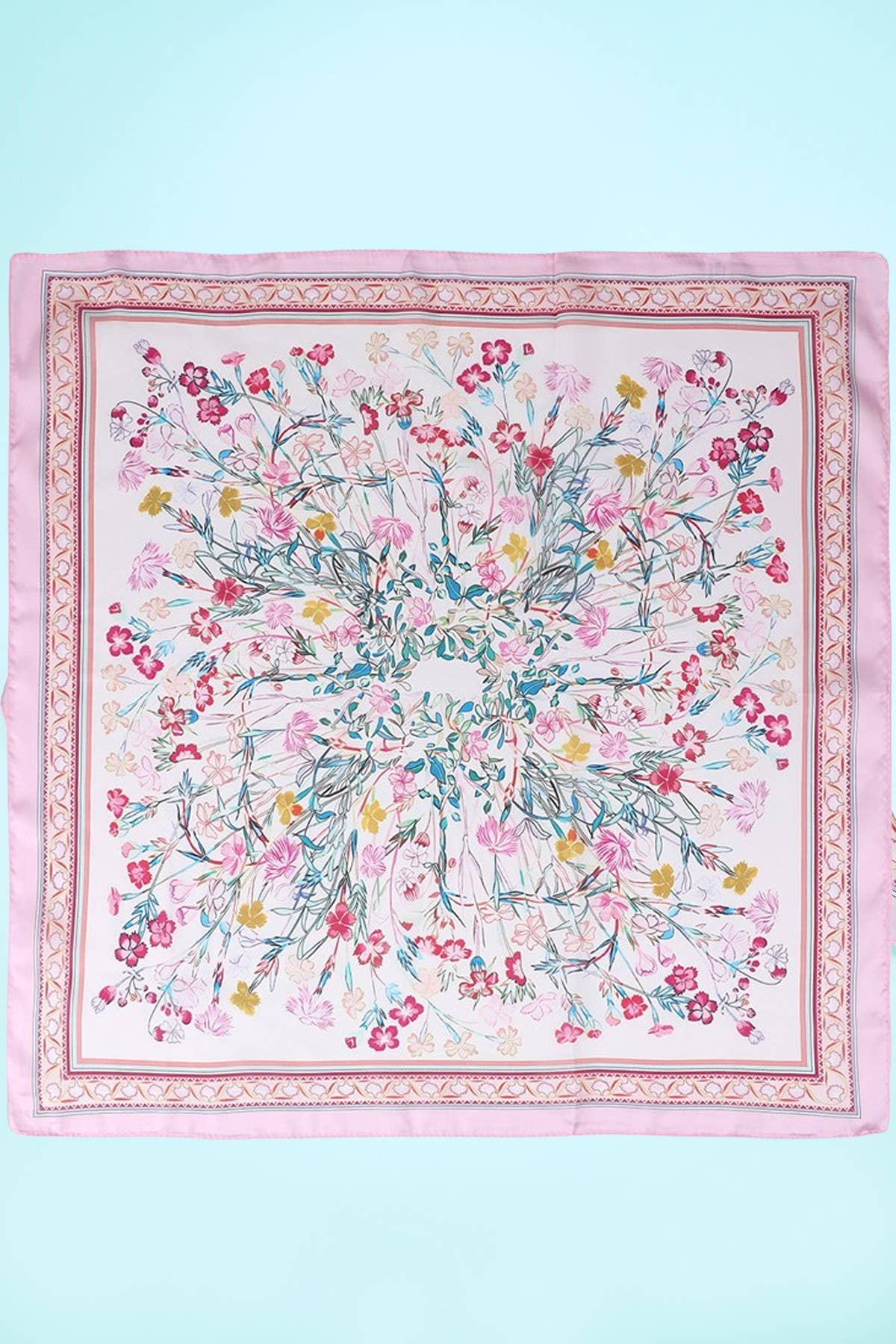 Pink Floral Silk Bandana Scarf