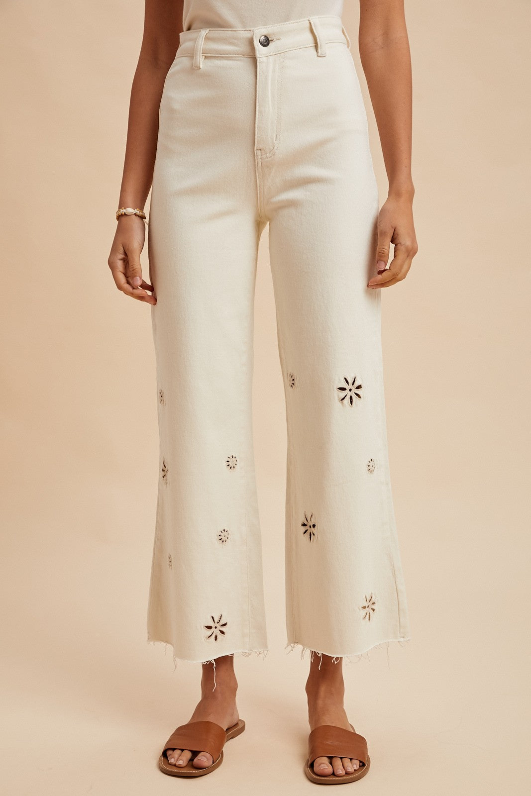 Lighthearted Eyelet Embroidery Pants