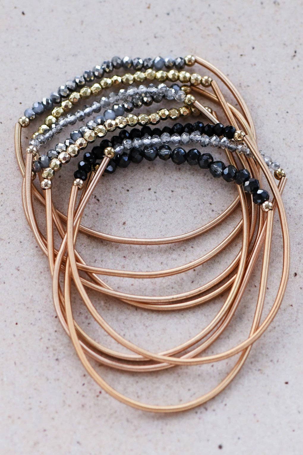 Black Stone Guitar String Bracelet Stack