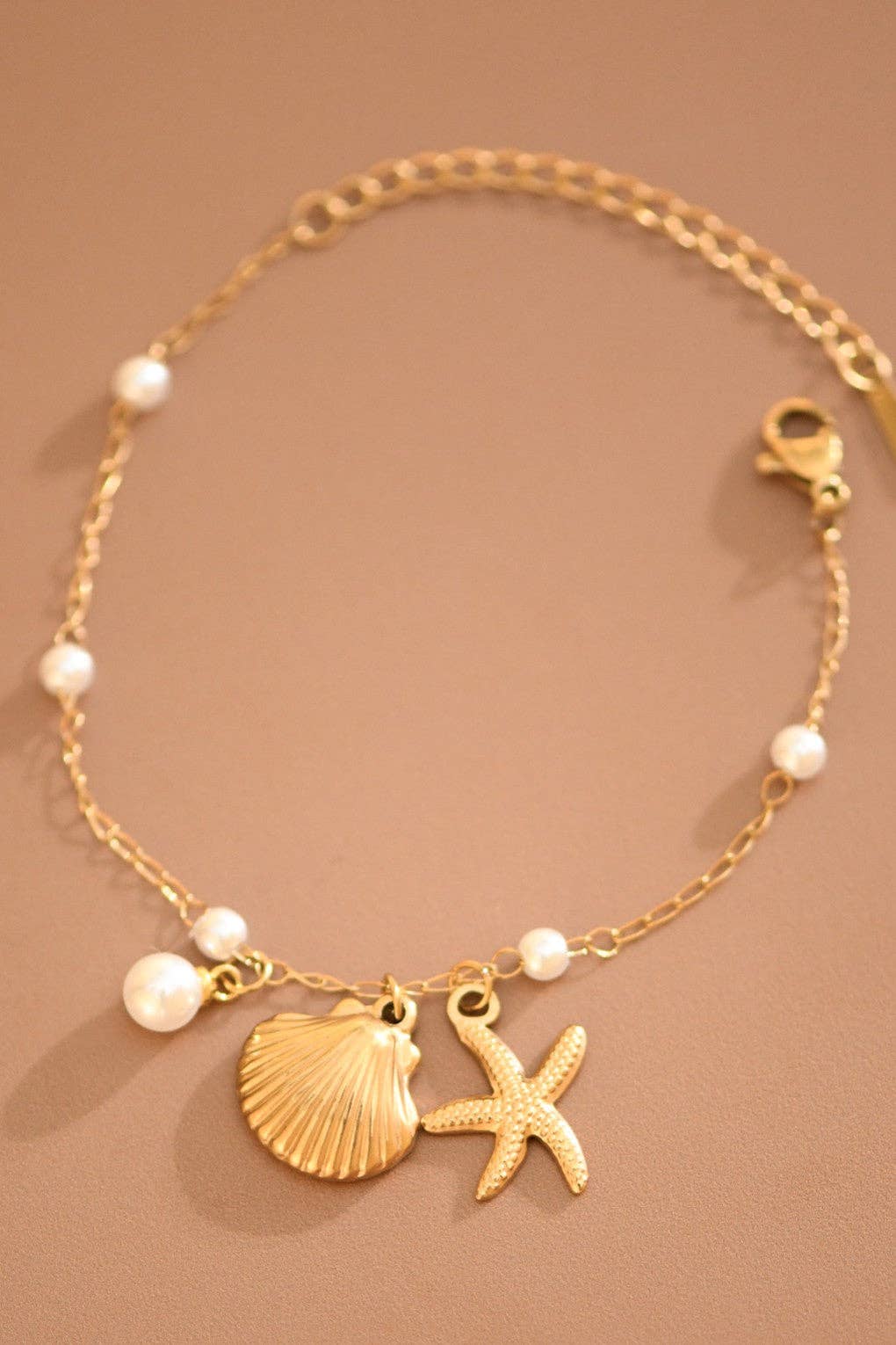 Starfish, Seashell, Pearl Gold Necklace