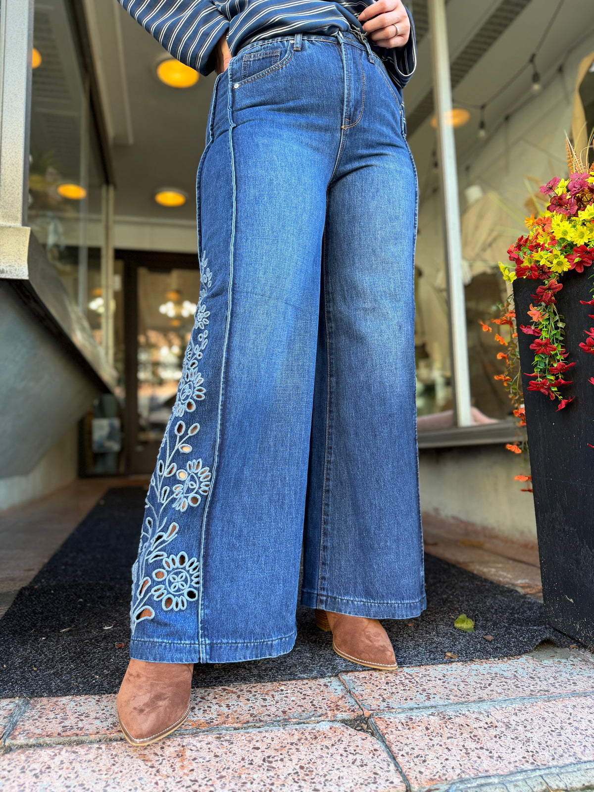 Saige Laser Cut Embroidered Jeans