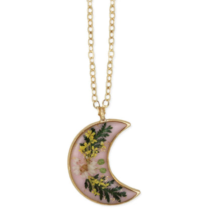 Pink Moon Dried Flower Gold Necklace