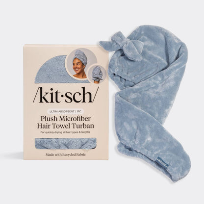 Blue Plush Hair Towel Turban with Bow