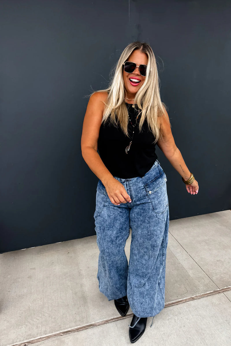 Blakeley Cinch Hem Wide Leg Jeans Preorder