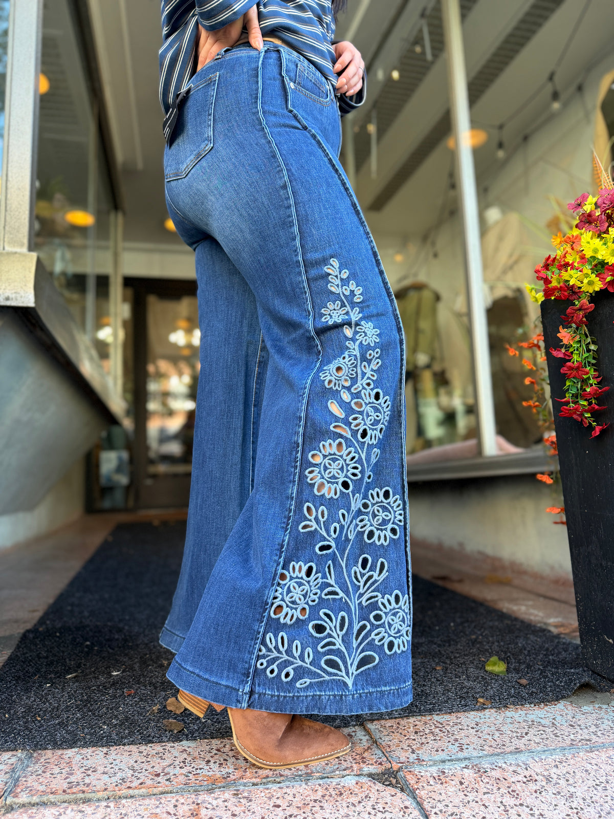 Saige Laser Cut Embroidered Jeans