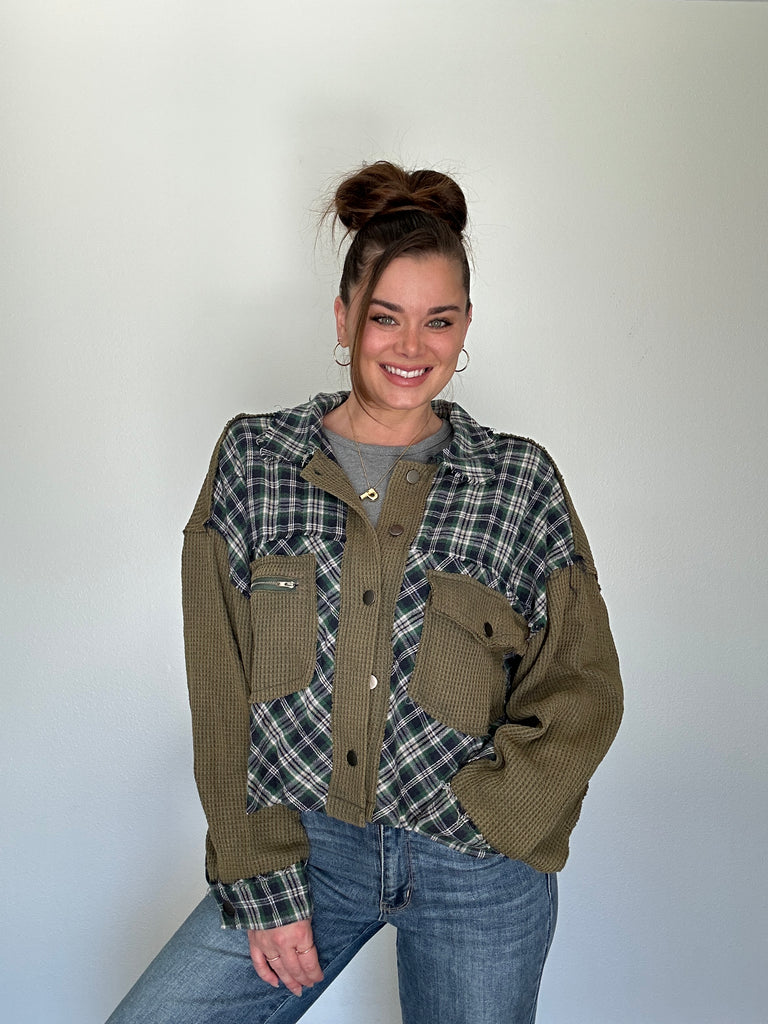 Pol Green Plaid Shacket Preorder