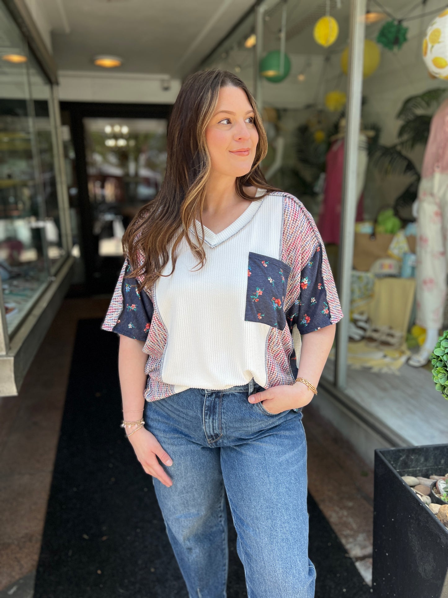 With Her Floral Top