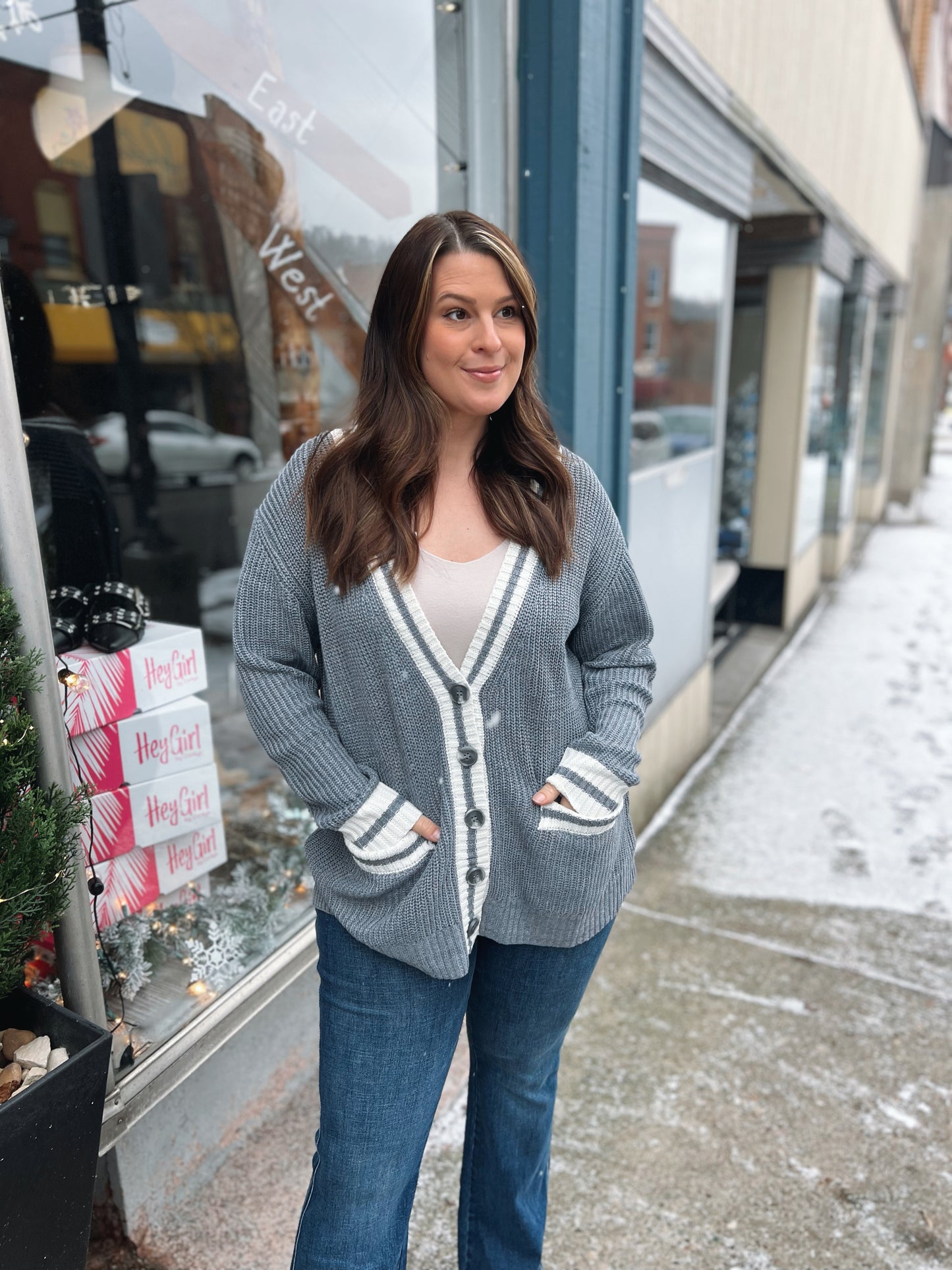 WB Grey Contrast Cardigan