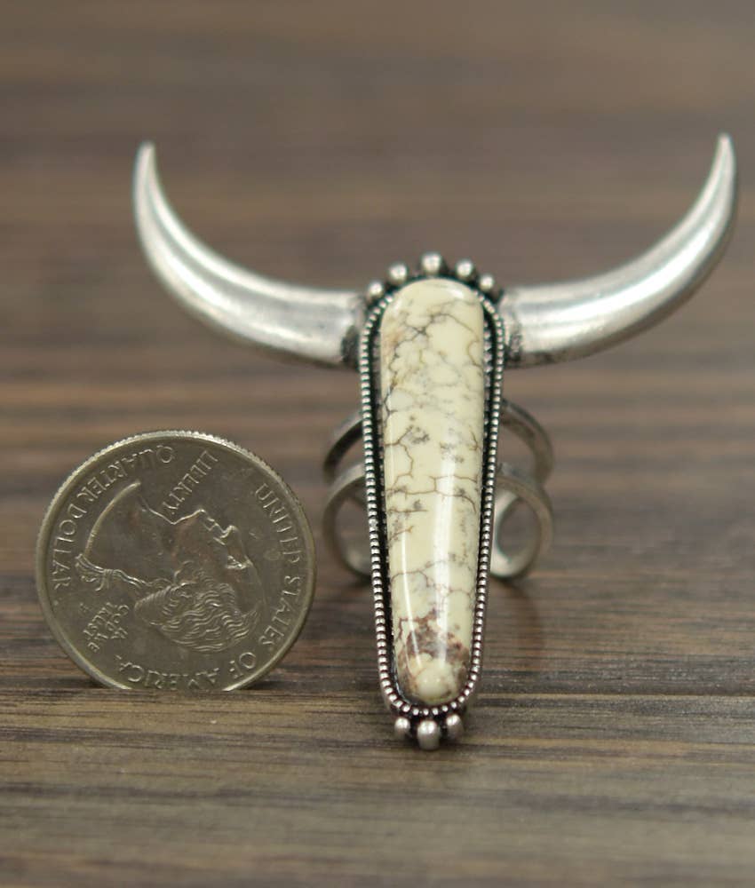 Big Longhorn White Turquoise Ring