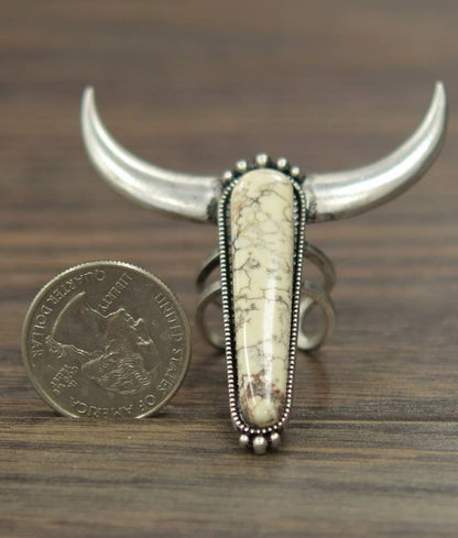 Big Longhorn White Turquoise Ring