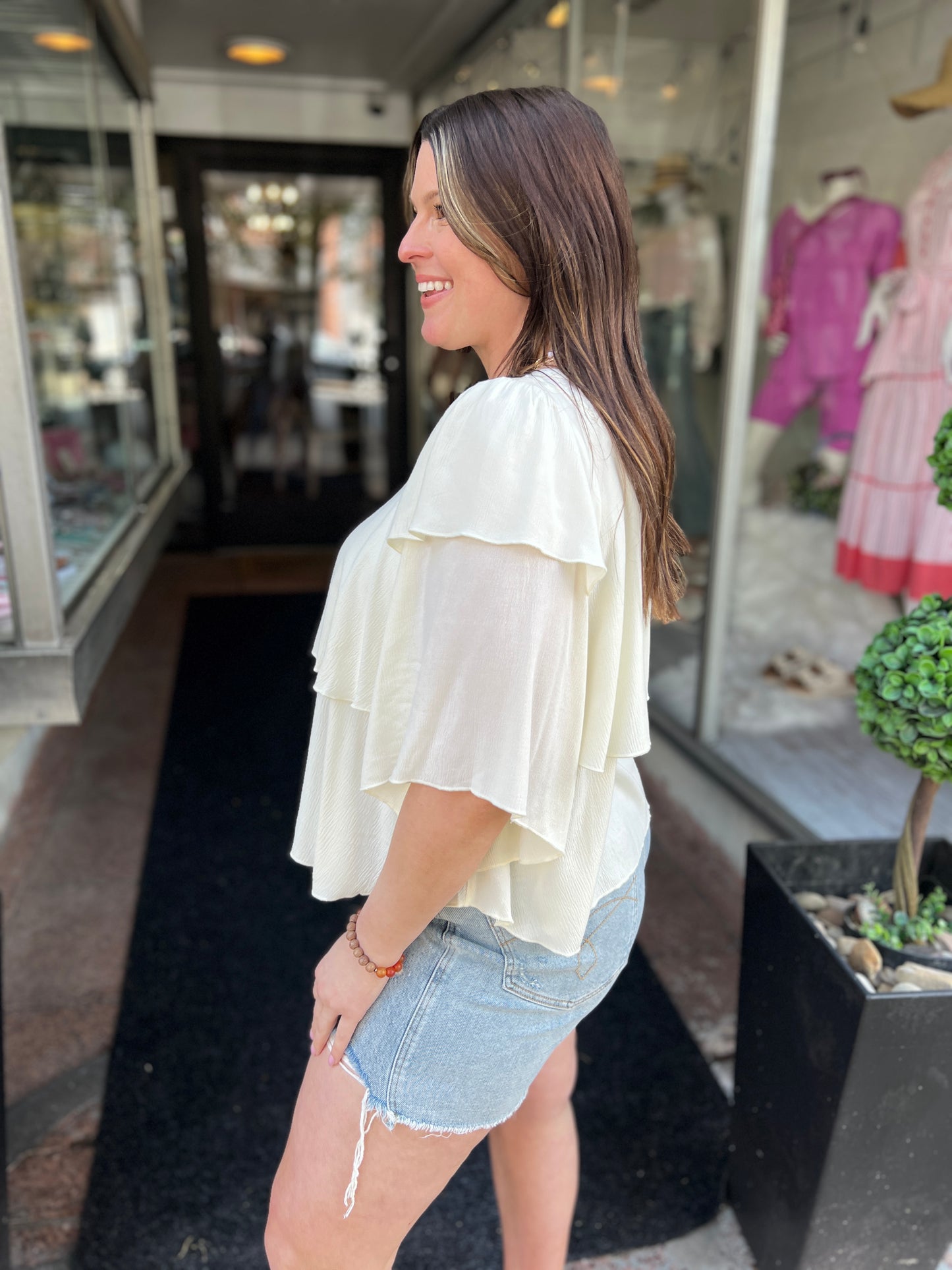 What She Wants Lace Cape Blouse