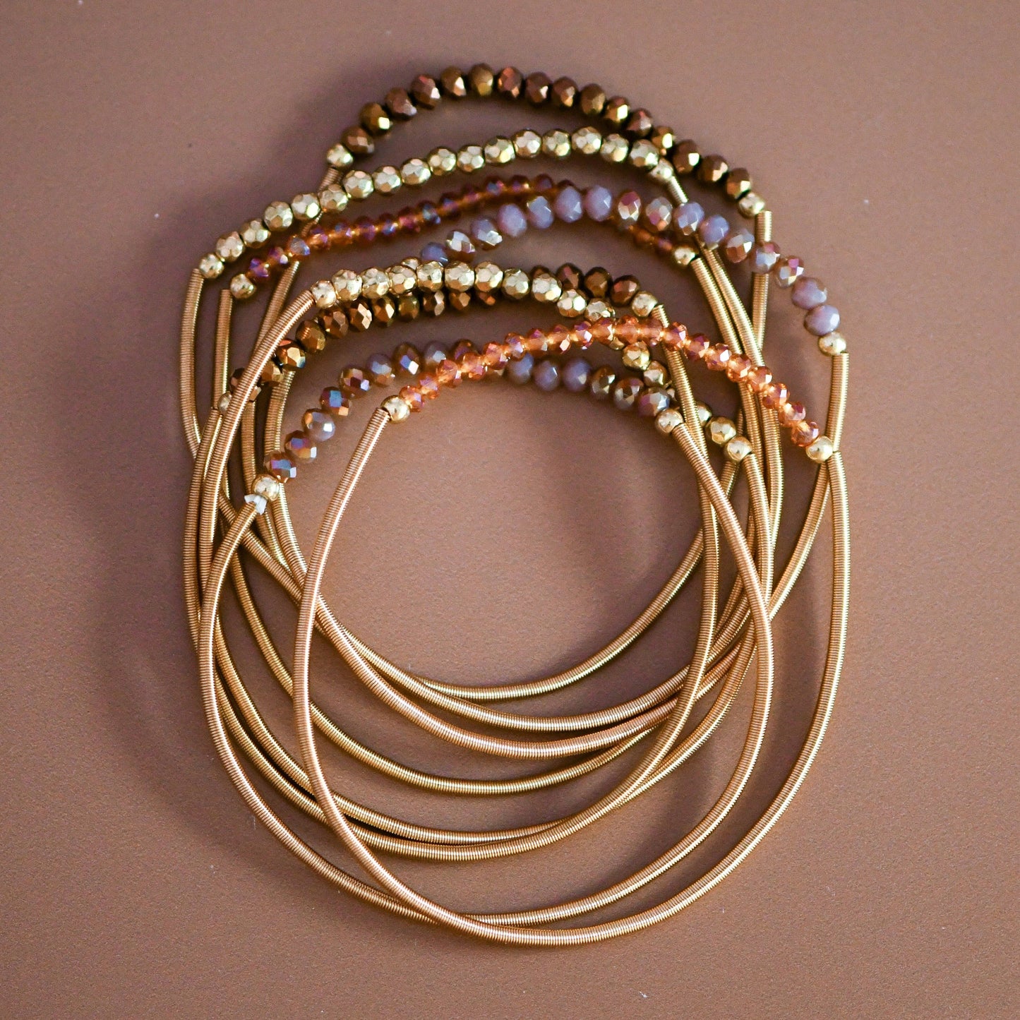 Brown Stone Guitar String Bracelet Stack