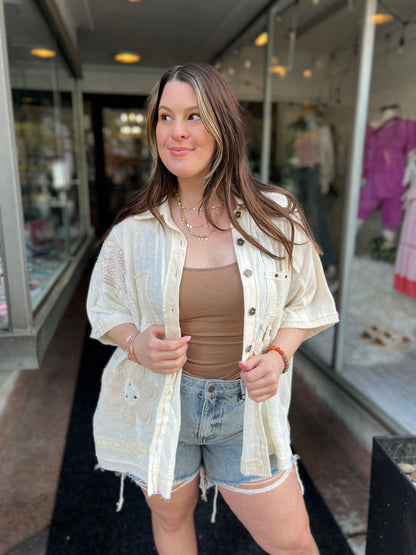 Tell Me Why Lace Stud Button-Down