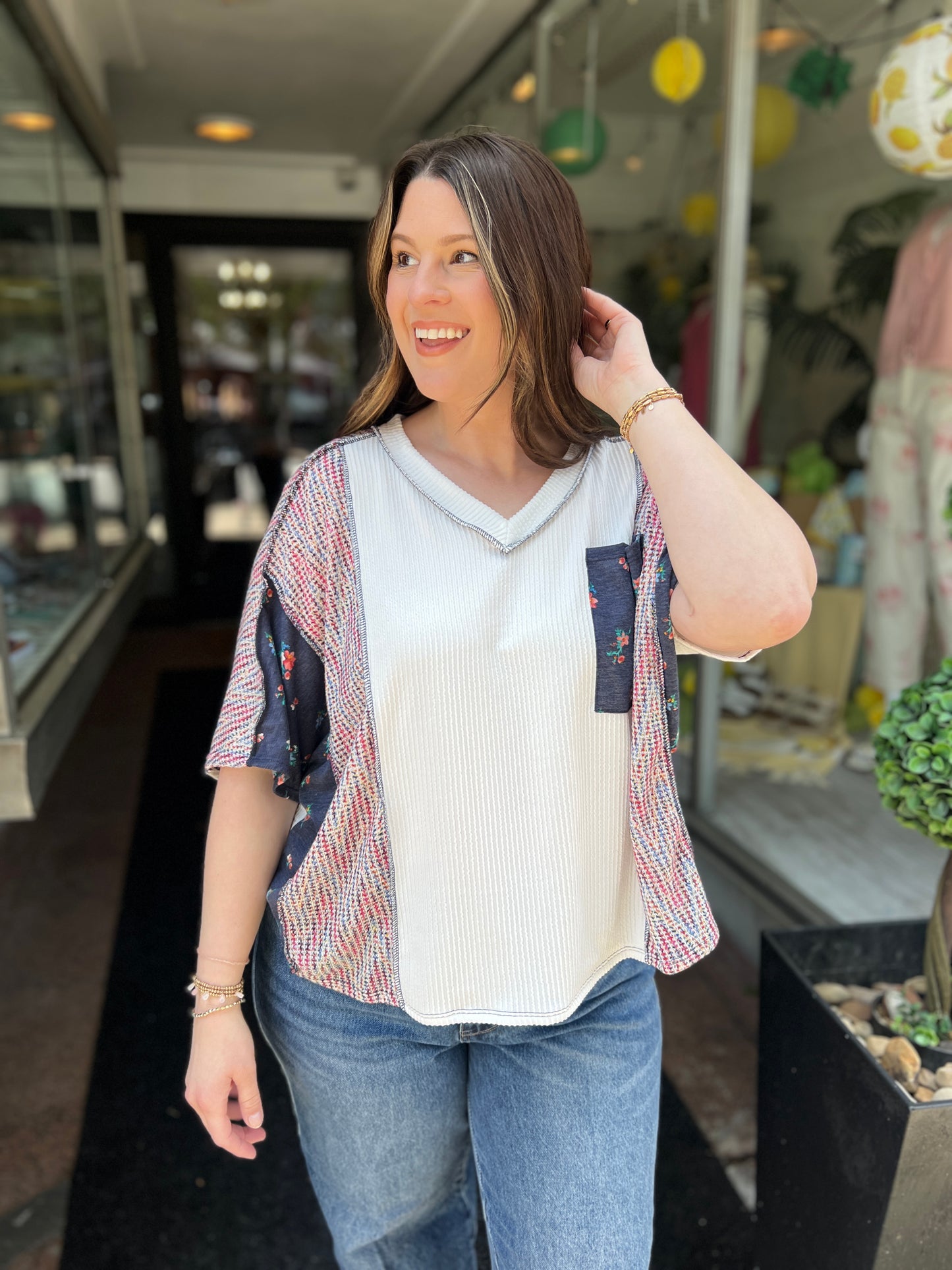 With Her Floral Top