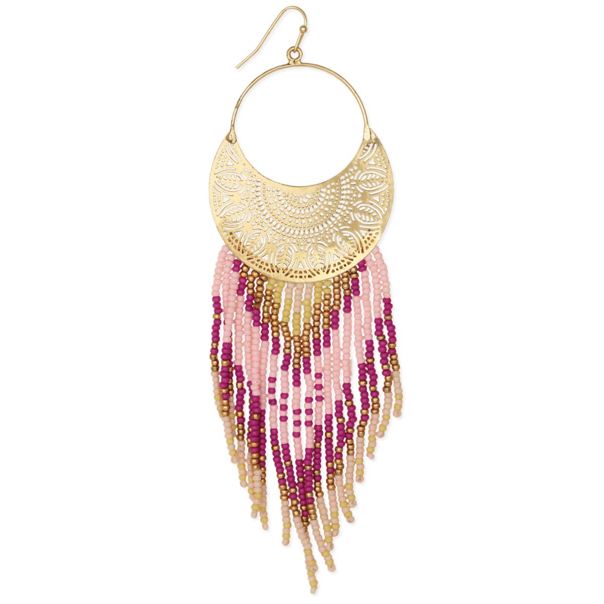 Filigree Crescent Bead Fringe Earrings