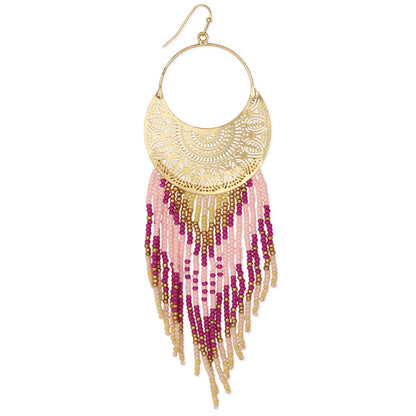 Filigree Crescent Bead Fringe Earrings