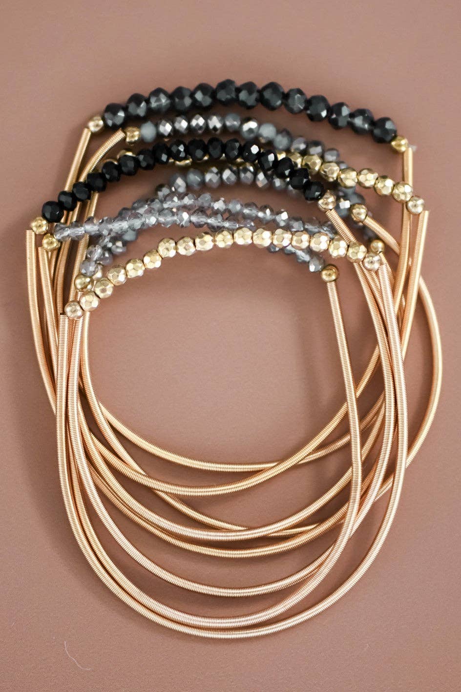 Black Stone Guitar String Bracelet Stack