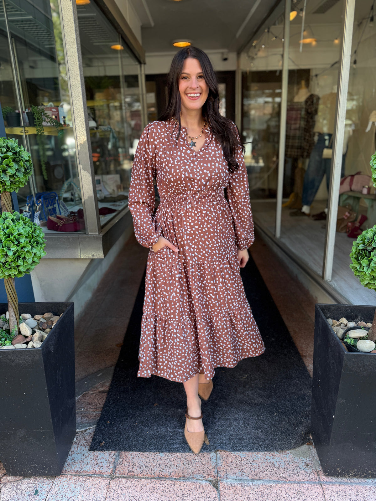 So Humble Deer Print Midi Dress