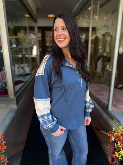 Feeling Blue Plaid Hoodie