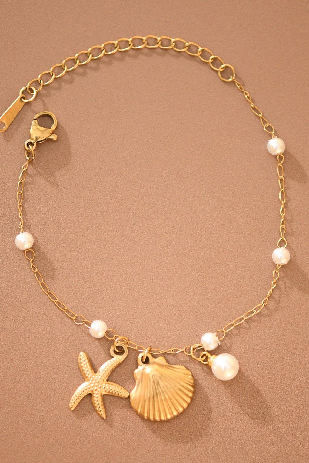 Starfish, Seashell, Pearl Gold Necklace