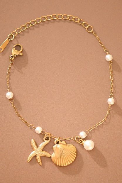 Starfish, Seashell, Pearl Gold Necklace