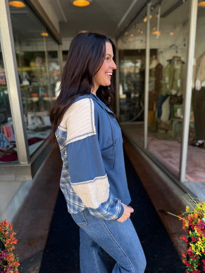 Feeling Blue Plaid Hoodie