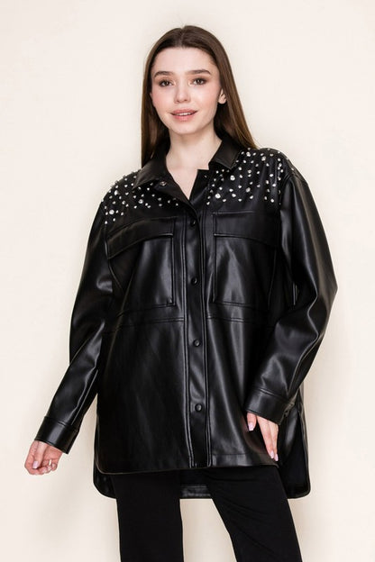 WB Vegan Leather Rhinestone Jacket