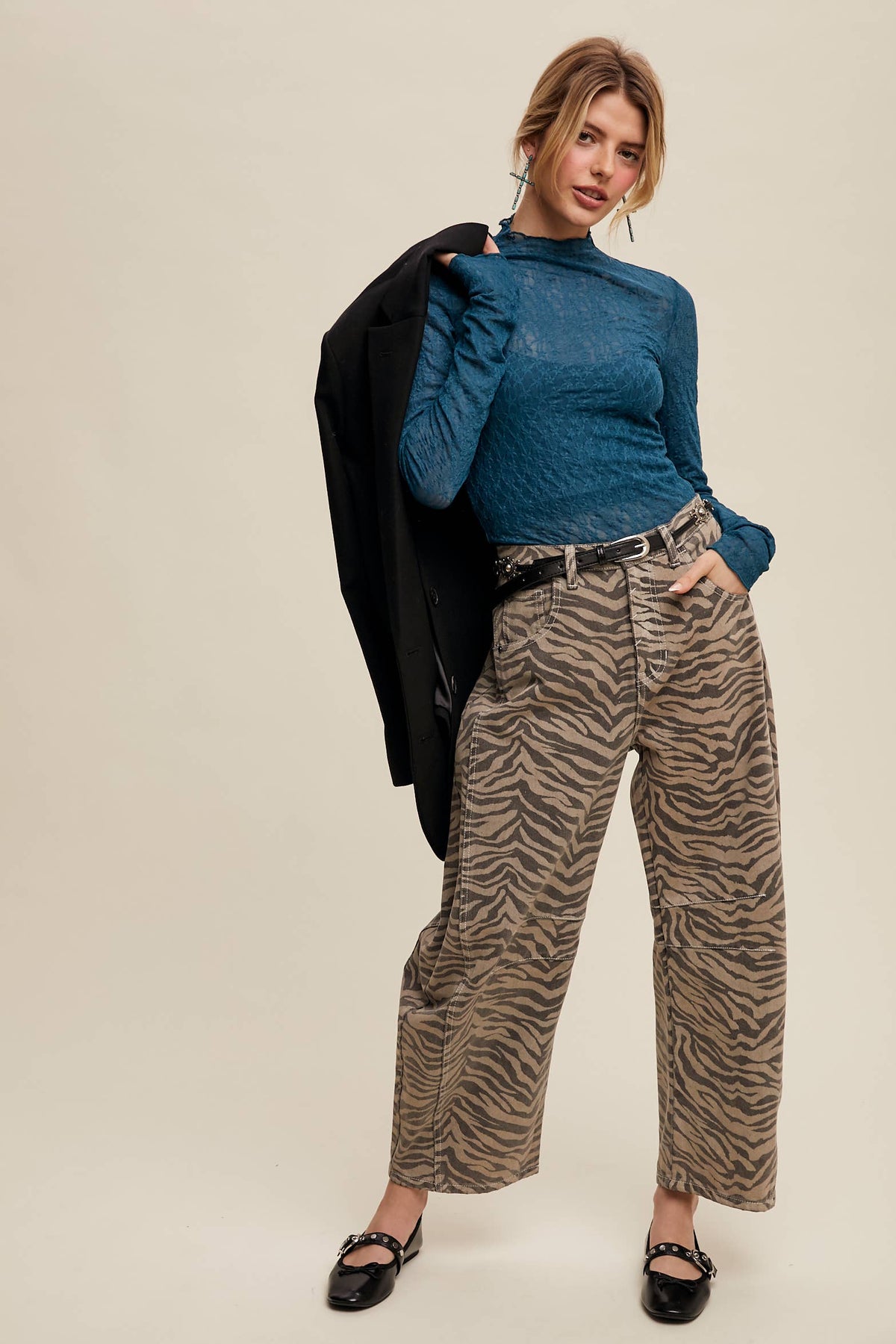 Zebra Print Barrel Jeans