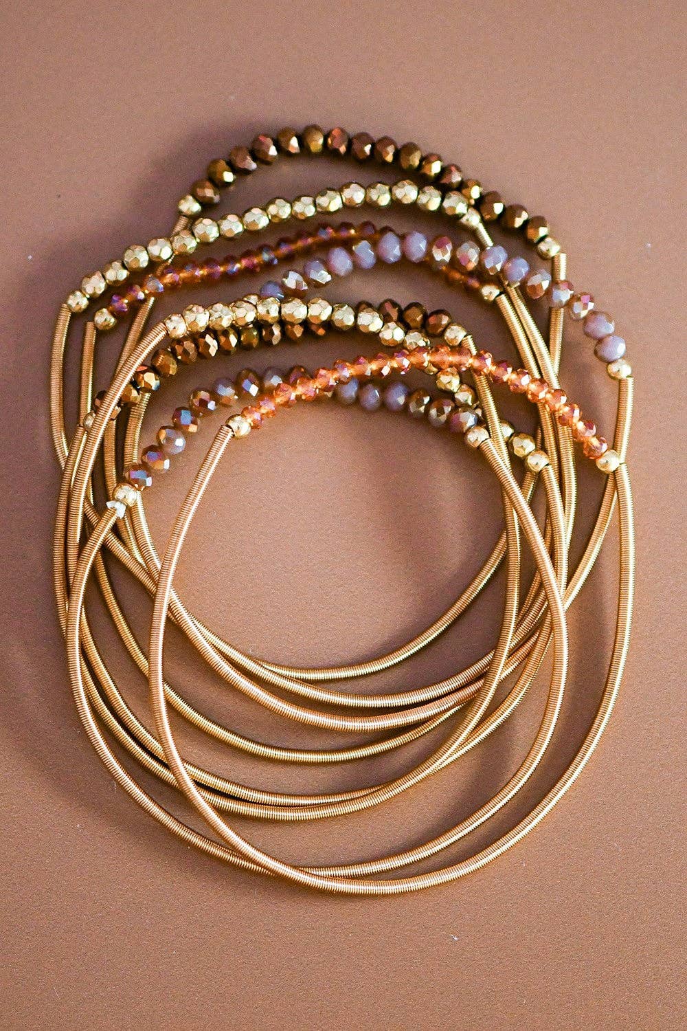 Brown Stone Guitar String Bracelet Stack