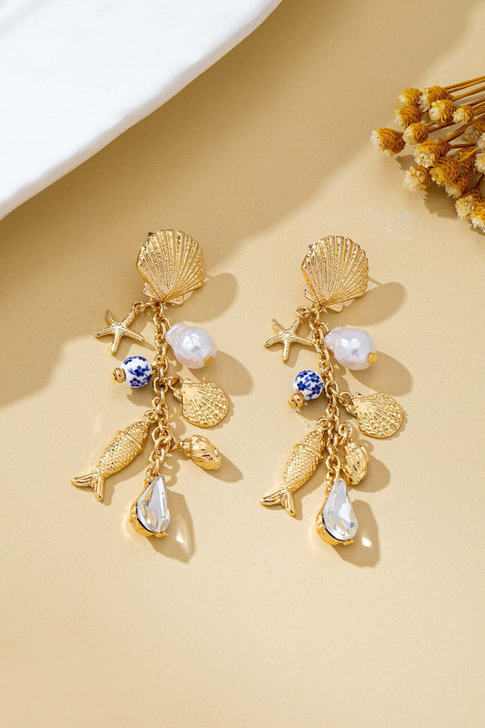 Pearl Shell Fish Cluster Charm Earrings
