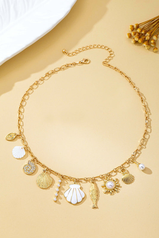Seashell Fish Pearl Charm Necklace
