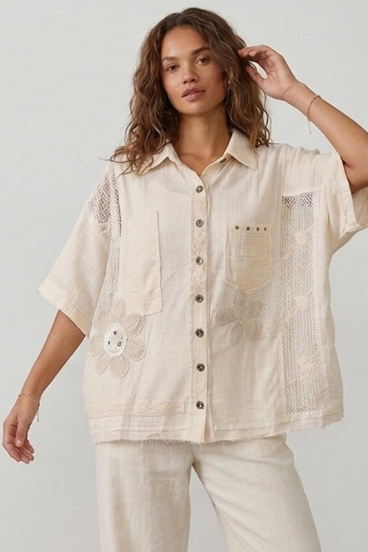 Tell Me Why Lace Stud Button-Down