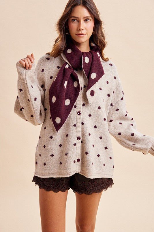 Be Gentle Polka Dot Scarf Cardigan