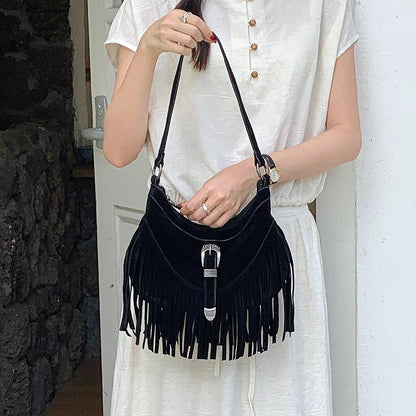 Faux Suede Fringe Bag
