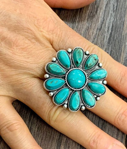 Western Flower Turquoise Ring