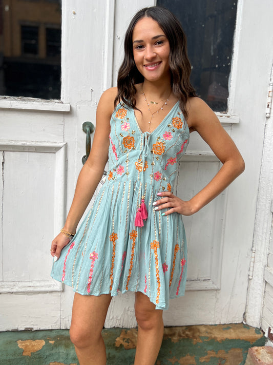Never Alone Embroidered Mini Dress