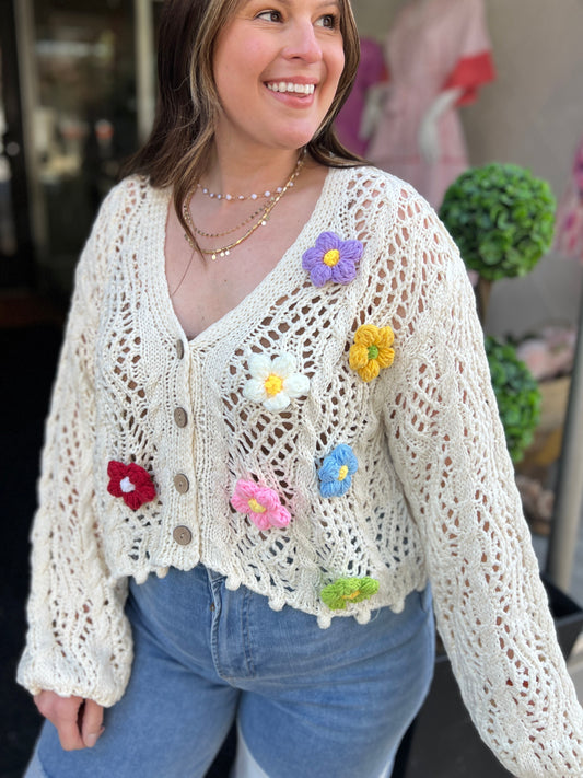 Colorful Blooms Crochet Cardigan