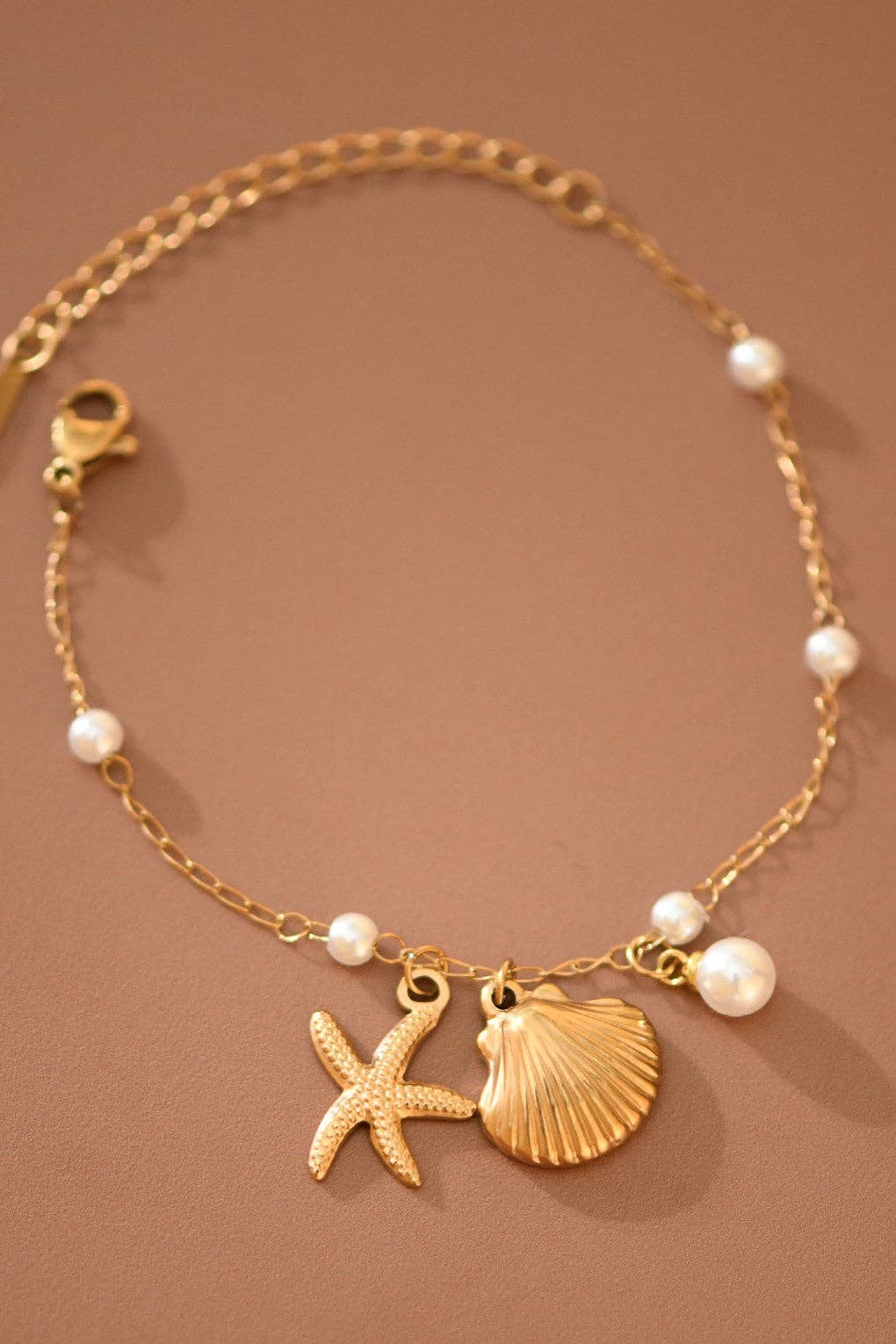 Starfish, Seashell, Pearl Gold Necklace