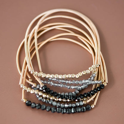 Black Stone Guitar String Bracelet Stack