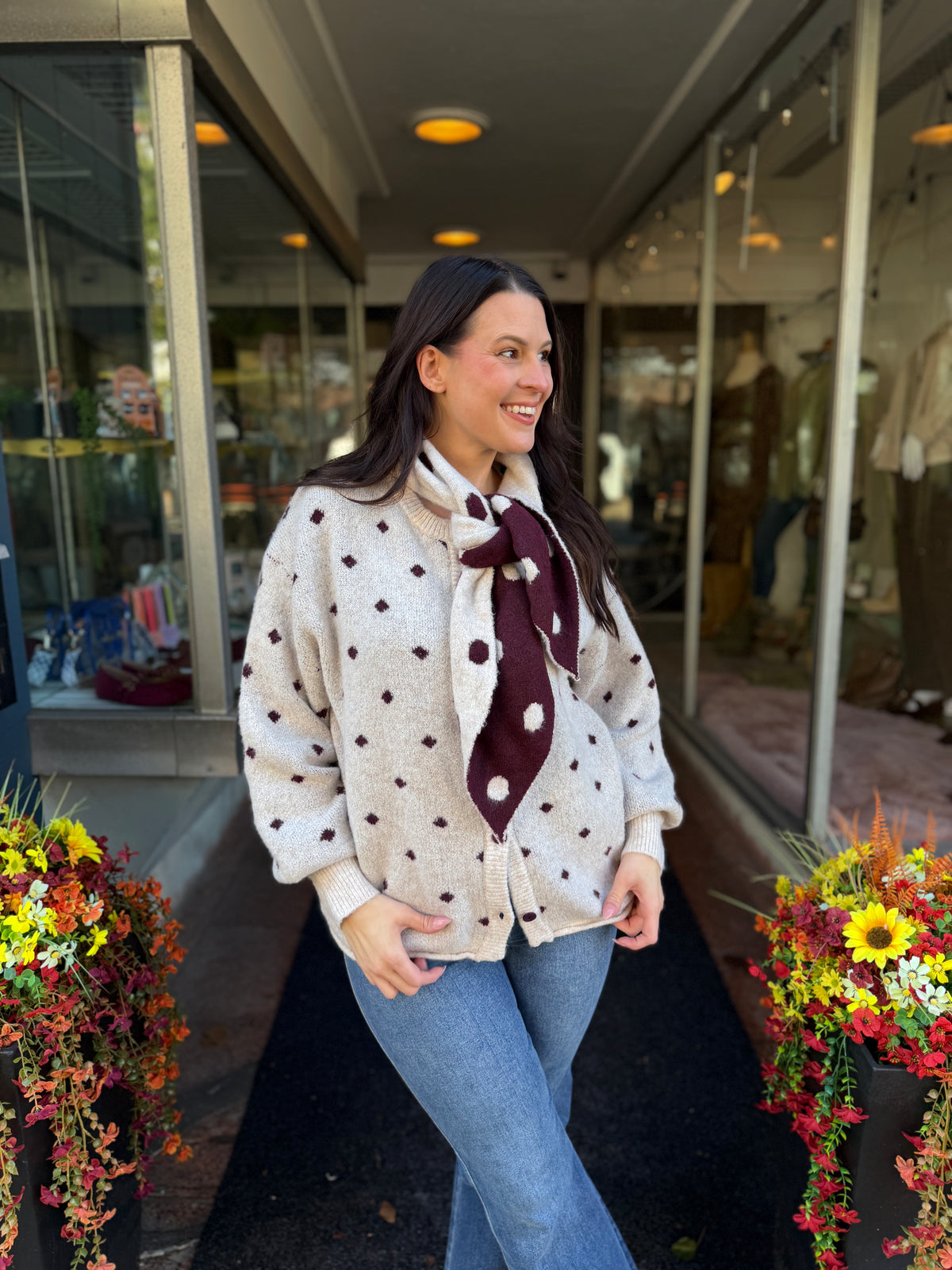 Be Gentle Polka Dot Scarf Cardigan