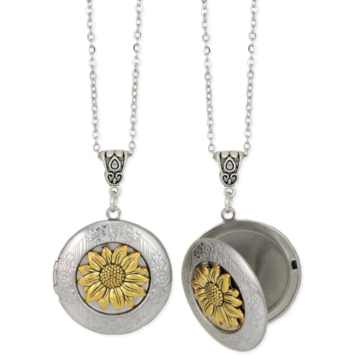 Vintage Memories Silver Gold Flower Locket Necklace