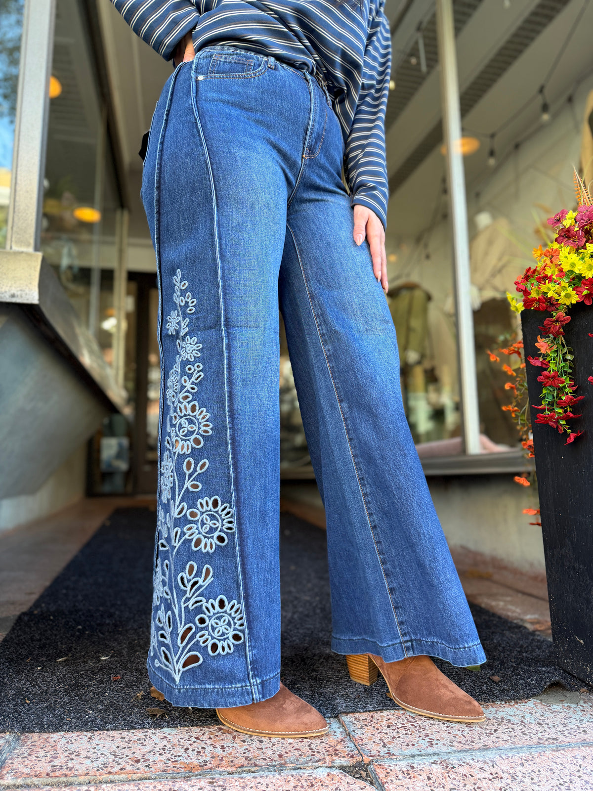 Saige Laser Cut Embroidered Jeans