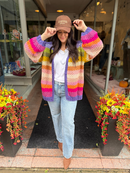 Colorful Hand-Crochet Open Cardigan