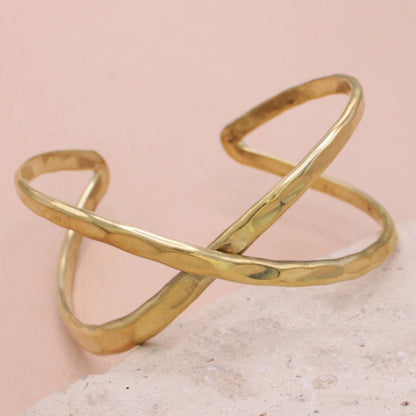 Gold Hammered Crisscross X Cuff