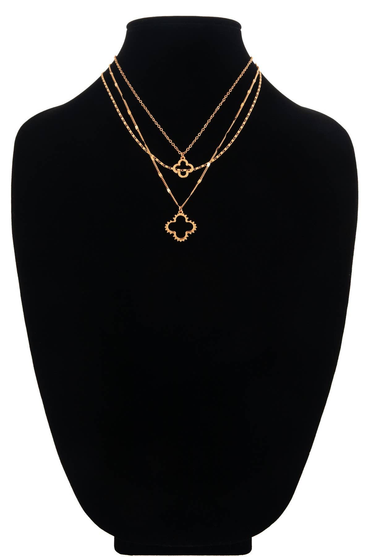 Brass Triple Strand Necklace with Clover Pendant
