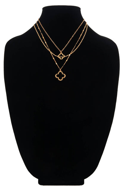 Brass Triple Strand Necklace with Clover Pendant