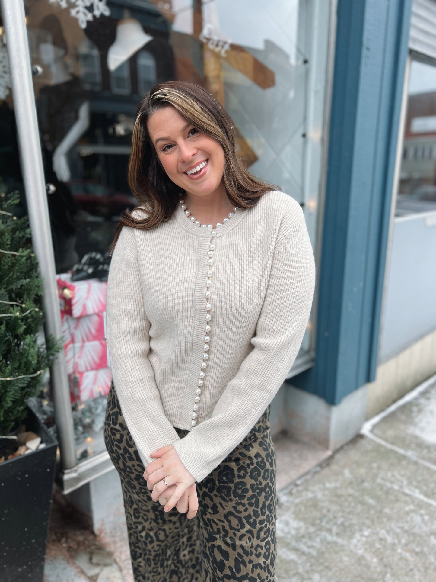 WB Pearl Trim Cardigan