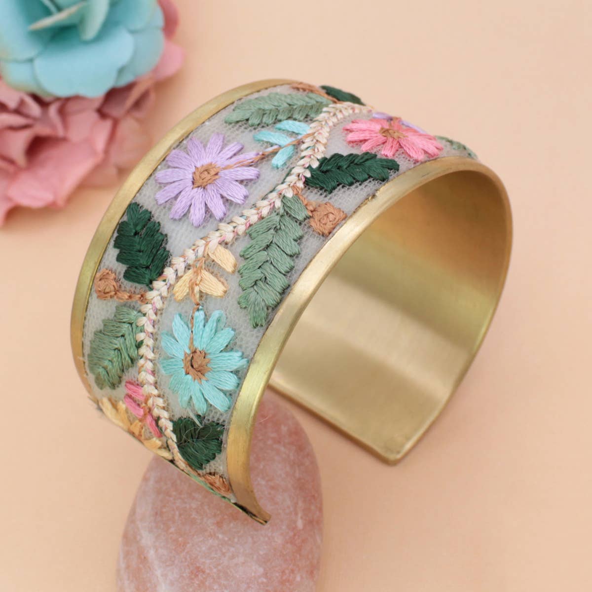 Floral Vines Embroidered Cuff Bracelet
