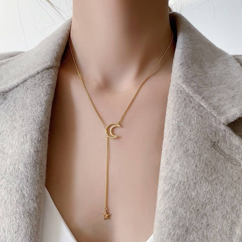 Moon & Star Charm Lariat Necklace