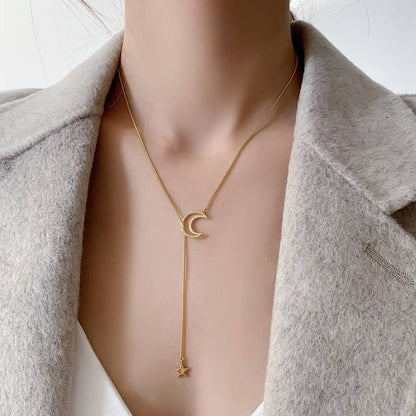 Moon & Star Charm Lariat Necklace